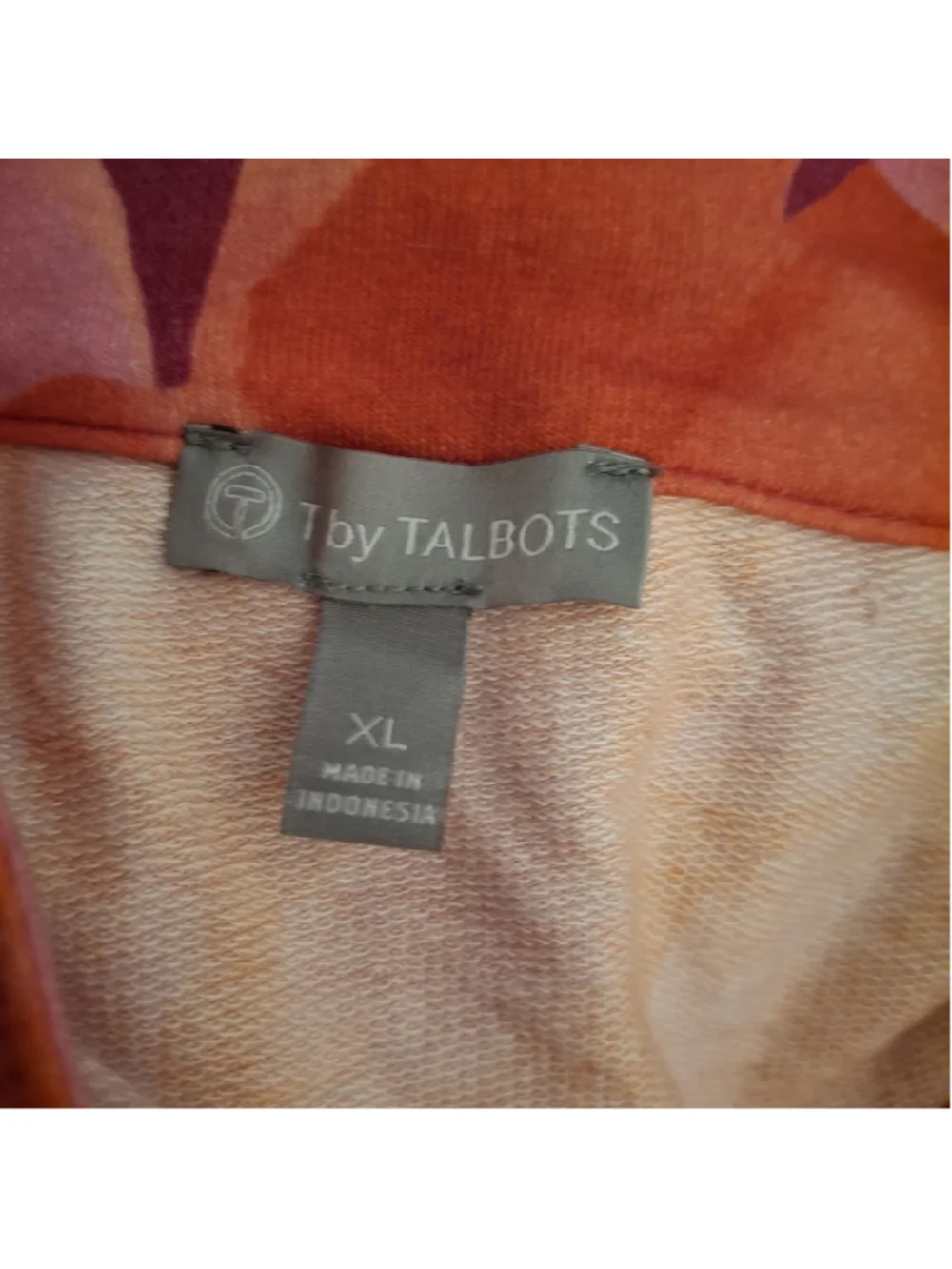 T by Talbots Floral Quarter-Zip Pullover Sweatshirt, Orange Pink sport sz XL